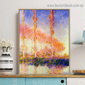 Poplars Autumn Pink Effect Oscar Claude Monet Botanical Landscape Reproduction Artwork Photo Canvas Print for Room Wall Garniture