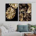 Golden Plant Foliage Botanical Nordic Framed Portrait Picture Canvas Print for Room Wall Drape