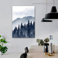 Cloudy Jungle Botanical Landscape Watercolor Framed Artwork Photo Canvas Print for Room Wall Drape