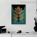 Golden Geometric Leaf Botanical Nordic Framed Portrait Image Canvas Print for Room Wall Flourish