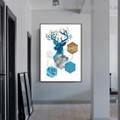 Blue Deer Abstract Animal Modern Framed Portrait Picture Canvas Print for Room Wall Adornment