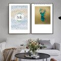 Glittering Hello Typography Abstract Animal Scandinavian Framed Artwork Image Canvas Print for Room Wall Adornment