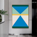Blue Triangles Abstract Geometric Modern Framed Artwork Image Canvas Print for Room Wall Decor