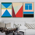 Blue Boxes Abstract Geometric Modern Framed Portrait Image Canvas Print for Room Wall Ornament