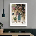 Greek House with Flowers Botanical Architecture Modern Framed Portrait Painting Canvas Print for Room Wall Decoration