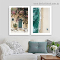 Floral House Architecture Landscape Modern Framed Artwork Image Canvas Print for Room Wall Flourish