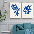 Blue Leaves Botanical Abstract Scandinavian Framed Portrait Image Canvas Print for Room Wall Garniture