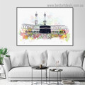 Mecca Mosque Abstract Religious Watercolor Framed Artwork Image Canvas Print for Room Wall Adornment