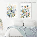 Motley Floral Leafage Botanical Watercolor Framed Portrait Painting Canvas Print for Room Wall Ornament