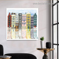 Neighborhood I Architecture Watercolor Framed Portrait Photo Canvas Print for Room Wall Adorn