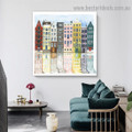 Neighborhood I Architecture Watercolor Framed Portrait Image Canvas Print for Room Wall Spruce