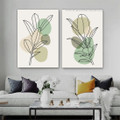 Calico Scansion Leafage Leaves Abstract Minimalist 2 Piece Geometric Modern Framed Stretched Wall Art Photograph Canvas Print for Room Drape