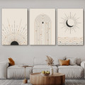 Curved Diana Streak Sun 3 Piece Framed Stretched Scandinavian Abstract Wall Art Photograph Geometrical Canvas Print for Room Drape
