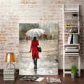 White Parasol Girl Contemporary Abstract Figure Watercolor Painting Portrait Canvas Print for Study Room Wall Disposition 