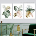 Cycas Foliage Leaves Watercolor Artwork 3 Piece Photograph Abstract Botanical Framed Stretched Canvas Print for Room Wall Garniture