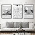 Sao Paulo Brazil Map Buildings Modern 3 Piece Framed Stretched Abstract Painting Photograph Landscape Canvas Print for Wall Hanging Illumination