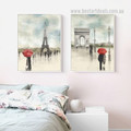 Triumphal Arch Umbrellas Vintage Artwork 2 Piece Figure Landscape Photograph Framed Stretched Canvas Print for Room Wall Décor