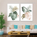 Chromatic Monstera Leaflets Abstract 2 Piece Framed Stretched Botanical Watercolor Painting Photograph Canvas Print for Room Wall Getup