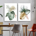 Chamaerops Leafage Leaves Botanical Artwork 2 Piece Photograph Framed Stretched Watercolor Abstract Canvas Print for Room Wall Décor