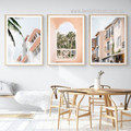 Abode Arbor Town Tree Cityscape 3 Piece Framed Stretched Botanical Painting Photograph Modern Canvas Print for Room Wall Outfit