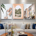 Abode Arbor Town House 3 Piece Framed Stretched Modern Wall Art Botanical Photograph Cityscape Canvas Print for Room Ornamentation