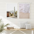 Saguaro Cactus Sand Botanical Framed Stretched 2 Panel Landscape Artwork Modern Photograph Canvas Print for Room Wall Illumination