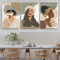 Distaff Toque Foliage Hairs Scandinavian Pic 3 Piece Abstract Botanical Framed Stretched Figure Canvas Art Print for Room Wall Illumination