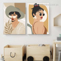 Female Portrait Figure Hairs 2 Piece Framed Stretched Scandinavian Abstract Art Photo Canvas Print for Room Wall Garniture
