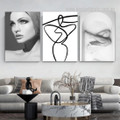 Female Visage Face Figure Framed Stretched 3 Nordic Piece Artwork Photo Abstract Canvas Print for Room Wall Getup