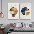 Circular Streaks Dots Vintage Framed Stretched Wall Art Geometric Photo 2 Piece Abstract Canvas Print For Room Wall Disposition