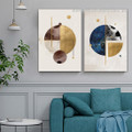 Circular Streaks Lines Geometric 2 Piece Artwork Abstract Photo Framed Stretched Vintage Canvas Print For Room Wall Drape