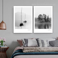 Ocean Saplings Reflection Trees Naturescape Stretched 2 Panel Wall Art Photograph Botanical Modern Canvas Print for Room Equipment