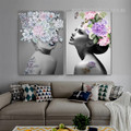Convent Kisser Face Floral 2 Piece Framed Stretched Figure Painting Photograph Modern Canvas Print for Room Wall Adornment