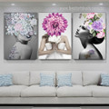 Daffodil Dona Mask Floral Artwork 3 Piece Modern Photograph Framed Stretched Figure Canvas Print for Room Wall Drape