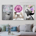 Daffodil Dona Mask Flowers Figure 3 Piece Framed Stretched Modern Painting Floral Photograph Canvas Print for Room Wall Finery