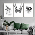 Human Kissing Coffers Woman Figure Retro Abstract 3 Piece Framed Stretched Wall Art Photograph Canvas Print for Room Arrangement