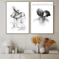 Loving Couple Abstract Artwork 2 Piece Photograph Framed Stretched Figure Retro Canvas Print for Room Wall Adornment
