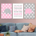 Lovely Polka Elephant Animal 3 Piece Modern Geometric Framed Stretched Wall Art Photograph Canvas Print For Room Onlay