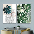 Monstera Fleck Foliage Spots Abstract Nordic 2 Piece Framed Stretched Botanical Painting Photograph Canvas Print for Room Wall Getup