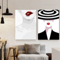 Stylish Feme Hat Figure Framed Stretched Nordic 2 Piece Painting Photograph Abstract Canvas Print for Room Wall Adornment