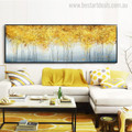 Golden Money Trees Abstract Modern Panoramic Picture Print for Living Room Wall Outfit