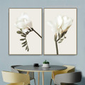 Freesia Daffodils Leaves Modern Art Image Minimalist 2 Piece Framed Stretched Floral Canvas Print for Room Wall Ornament