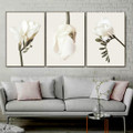 Snowy Tulip Blossom Floral Framed Stretched Minimalist Wall Art Photograph 3 Piece Modern Canvas Print for Room Adornment