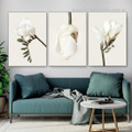 Snowy Tulip Blossom Flowers Modern Framed Stretched Floral 3 Piece Artwork Photo Minimalist Canvas Print for Room Wall Getup