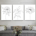 Rose Contour Botanical Abstract 3 Piece Framed Stretched Wall Artwork Photograph Modern Canvas Print for Room Decor