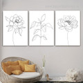 Rose Contour Leaflet Modern 3 Piece Framed Stretched Abstract Botanical Painting Photograph Canvas Print for Room Wall Getup