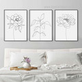 Rose Contour Line Framed Stretched Botanical Abstract 3 Piece Wall Art Photograph Modern Canvas Print for Room Drape