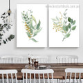 Hued Foliage Nordic Botanical Framed Stretched Abstract 2 Piece Art Photograph Canvas Print for Room Wall Arrangement