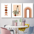Fashionable Distaff Wardrobe Woman Abstract 3 Piece Scandinavian Figure Framed Stretched Wall Art Photo Canvas Print for Room Onlay