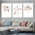 Stria Peony Blooms Flowers Floral Scandinavian 3 Piece Framed Stretched Abstract Painting Photograph Canvas Print for Room Wall Ornamentation
